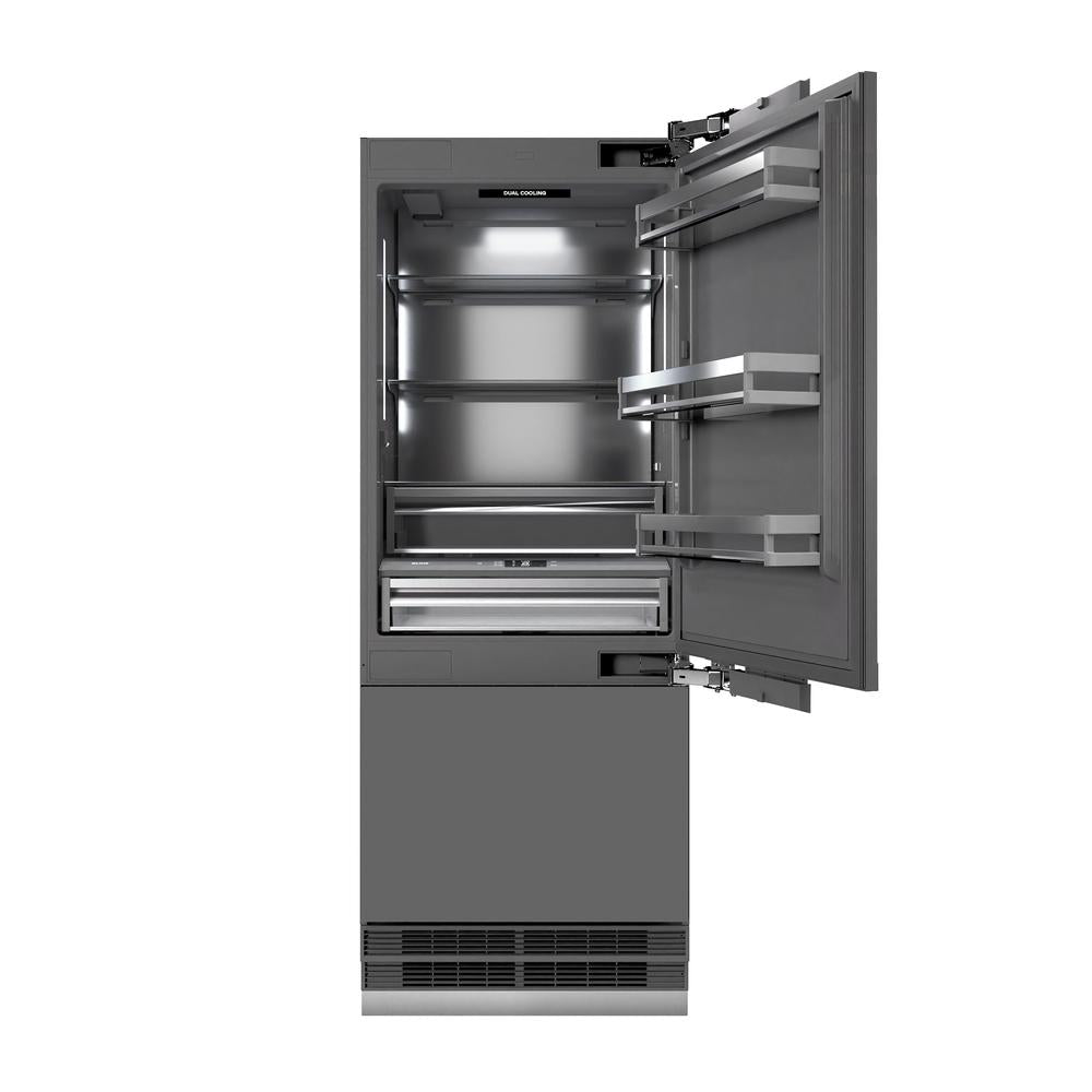 Autograph Edition 30 In. 16.1 Cu. Ft. Panel Ready Built-in Bottom Freezer Refrigerator With Water Dispenser And Ice Maker With Graphite Gray Interior And Matte Black Accents GRBIVZ30MB