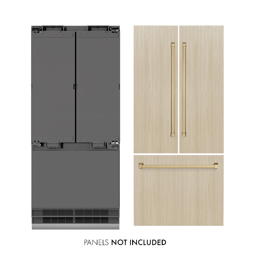 Autograph Edition 36 In. 19.6 Cu. Ft. Panel Ready French Door Built-in Bottom Freezer Refrigerator With Water Dispenser And Ice Maker With Graphite Gray Interior And Champagne Bronze Accents GRBIVZ36CB