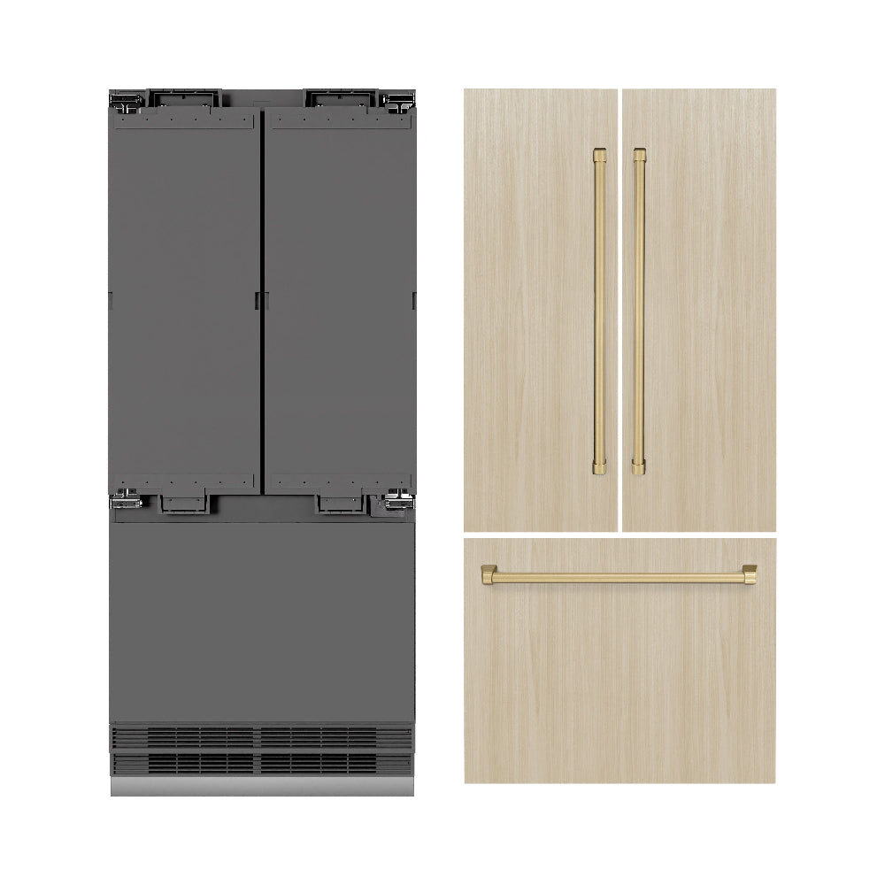 Autograph Edition 36 In. 19.6 Cu. Ft. Panel Ready French Door Built-in Bottom Freezer Refrigerator With Water Dispenser And Ice Maker With Graphite Gray Interior And Champagne Bronze Accents GRBIVZ36CB