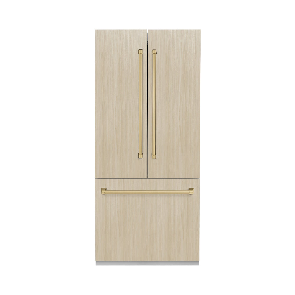 Autograph Edition 36 In. 19.6 Cu. Ft. Panel Ready French Door Built-in Bottom Freezer Refrigerator With Water Dispenser And Ice Maker With Graphite Gray Interior And Champagne Bronze Accents GRBIVZ36CB