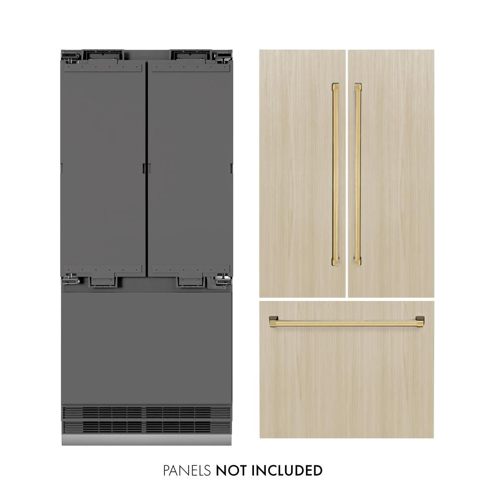Autograph Edition 36 In. 19.6 Cu. Ft. Panel Ready French Door Built-in Bottom Freezer Refrigerator With Water Dispenser And Ice Maker With Graphite Gray Interior And Polished Gold Accents GRBIVZ36G
