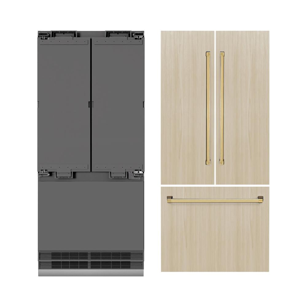 Autograph Edition 36 In. 19.6 Cu. Ft. Panel Ready French Door Built-in Bottom Freezer Refrigerator With Water Dispenser And Ice Maker With Graphite Gray Interior And Polished Gold Accents GRBIVZ36G