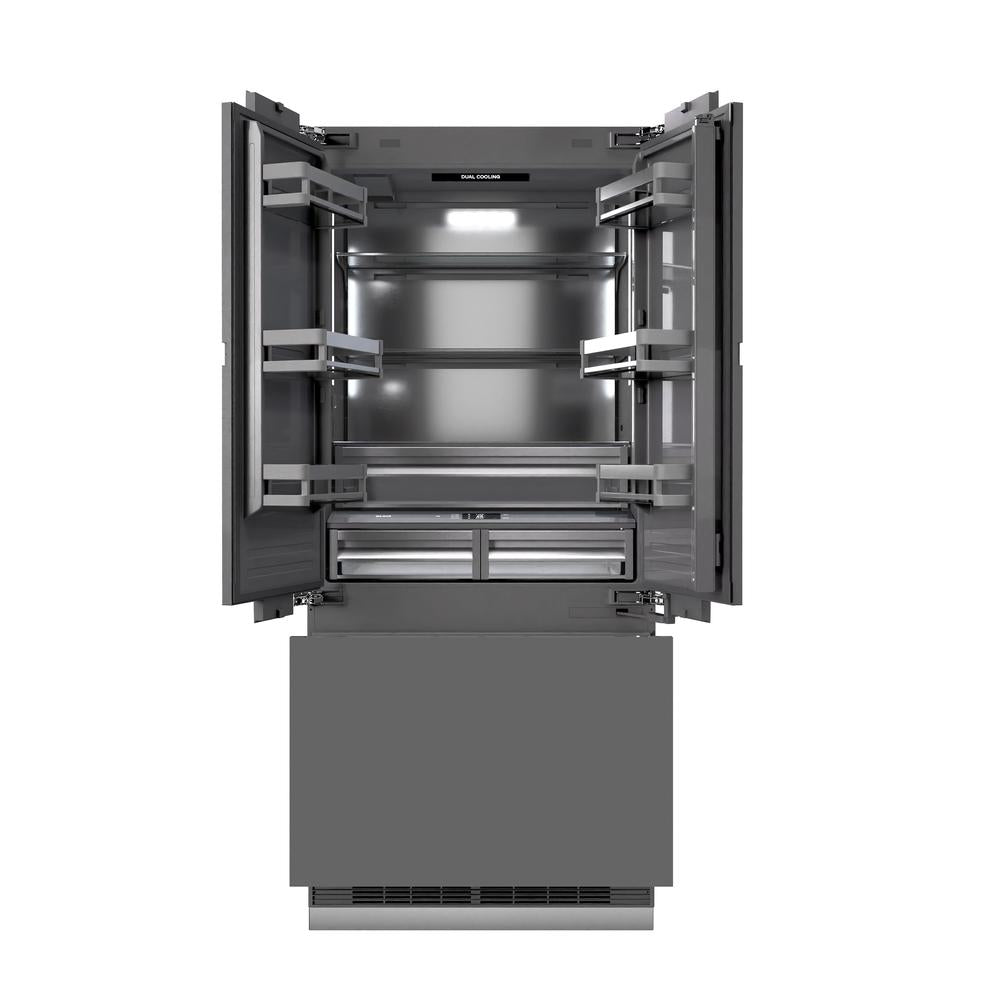 Autograph Edition 36 In. 19.6 Cu. Ft. Panel Ready French Door Built-in Bottom Freezer Refrigerator With Water Dispenser And Ice Maker With Graphite Gray Interior And Matte Black Accents GRBIVZ36MB