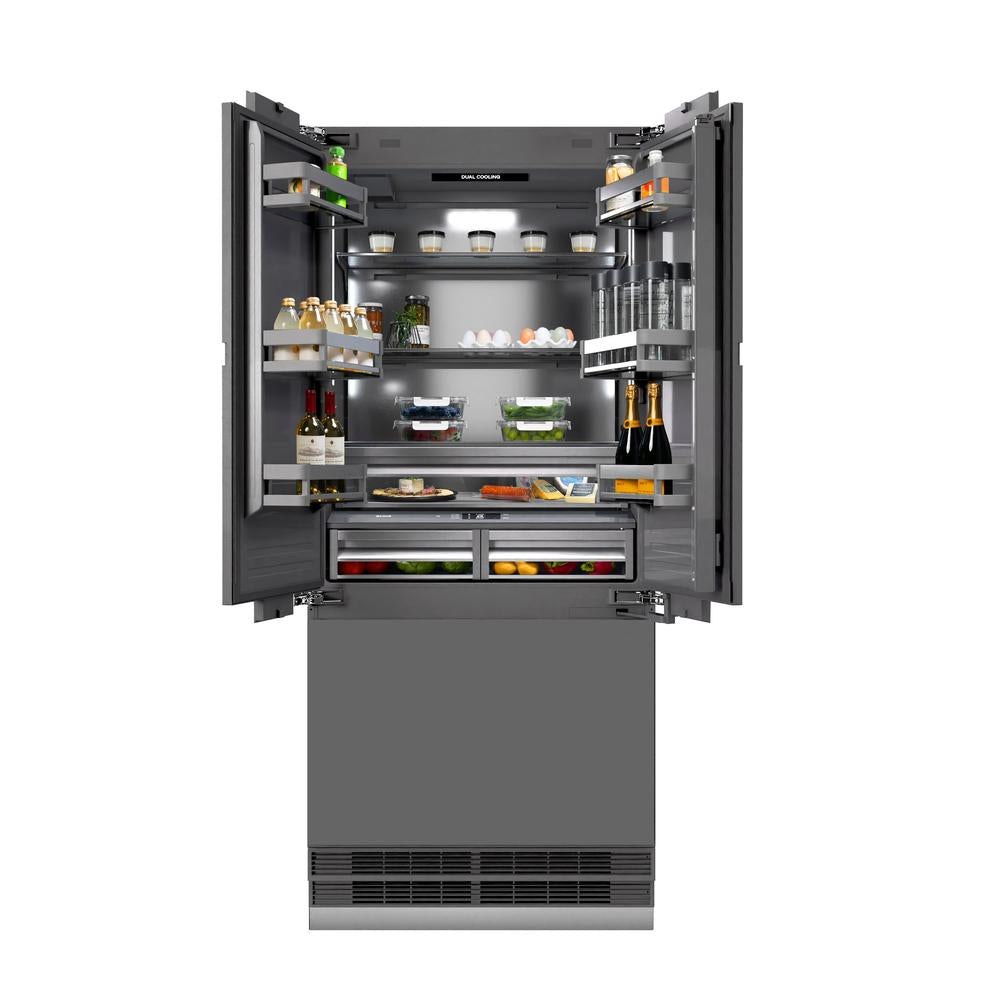 Autograph Edition 36 In. 19.6 Cu. Ft. Panel Ready French Door Built-in Bottom Freezer Refrigerator With Water Dispenser And Ice Maker With Graphite Gray Interior And Matte Black Accents GRBIVZ36MB