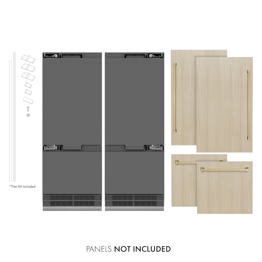 Autograph Edition 60 In. 32.2 Cu. Ft. Panel Ready French Door Built-in Bottom Freezer Refrigerator With Water Dispenser And Ice Maker With Graphite Gray Interior And Champagne Bronze Accents GRBIVZ60CB