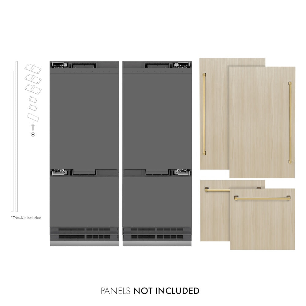 Autograph Edition 60 In. 32.2 Cu. Ft. Panel Ready French Door Built-in Bottom Freezer Refrigerator With Water Dispenser And Ice Maker With Graphite Gray Interior And Polished Gold Accents GRBIVZ60G