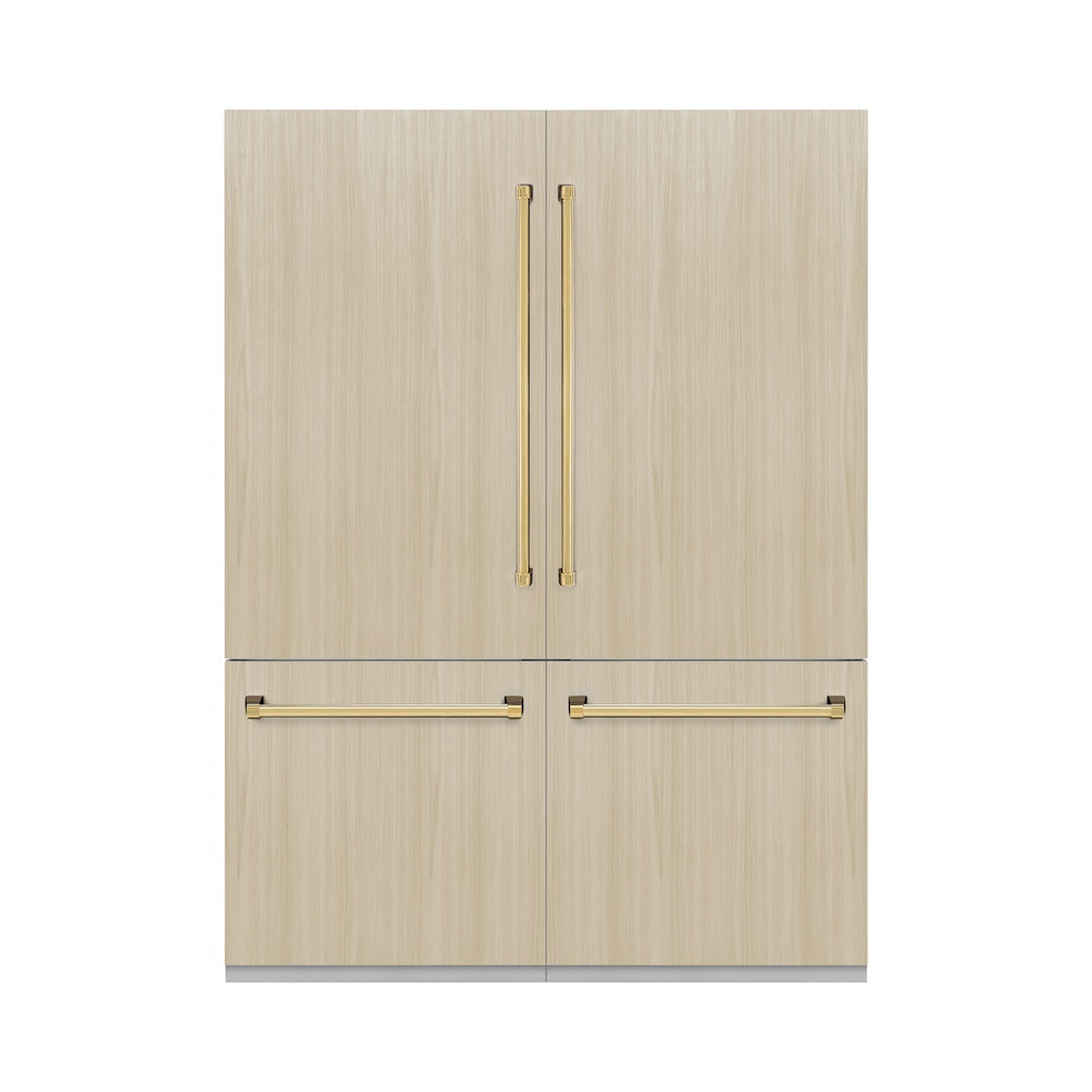 Autograph Edition 60 In. 32.2 Cu. Ft. Panel Ready French Door Built-in Bottom Freezer Refrigerator With Water Dispenser And Ice Maker With Graphite Gray Interior And Polished Gold Accents GRBIVZ60G