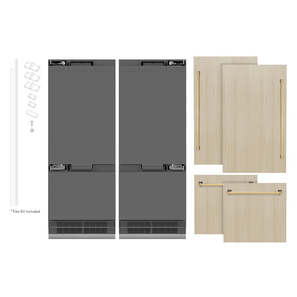 Autograph Edition 60 In. 32.2 Cu. Ft. Panel Ready French Door Built-in Bottom Freezer Refrigerator With Water Dispenser And Ice Maker With Graphite Gray Interior And Polished Gold Accents GRBIVZ60G