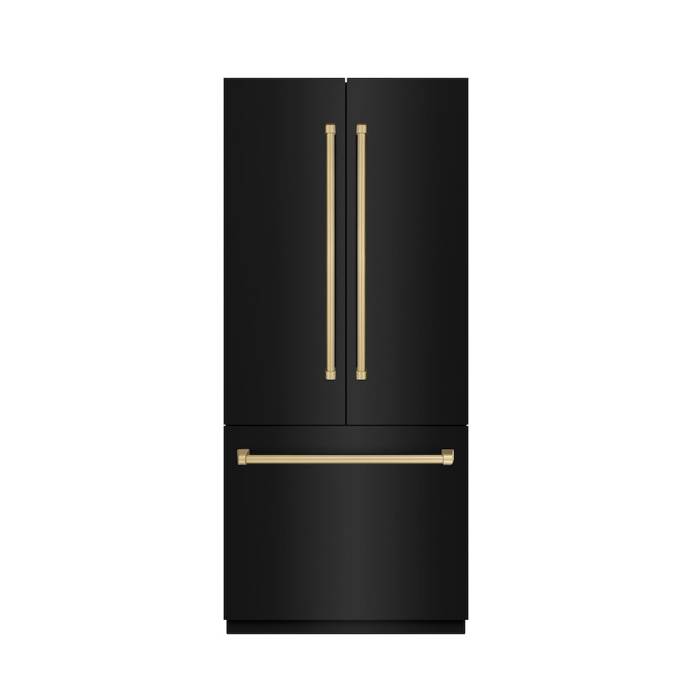 Autograph Edition 36 In. 19.6 Cu. Ft. French Door Built-in Bottom Freezer Refrigerator With Water Dispenser And Ice Maker In Black Stainless Steel With Graphite Gray Interior And Champagne Br GRBIVZBS36CB