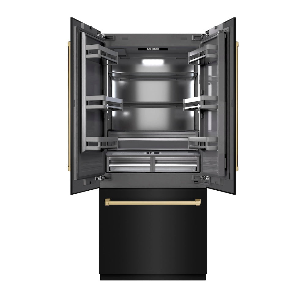 Autograph Edition 36 In. 19.6 Cu. Ft. French Door Built-in Bottom Freezer Refrigerator With Water Dispenser And Ice Maker In Black Stainless Steel With Graphite Gray Interior And Champagne Br GRBIVZBS36CB