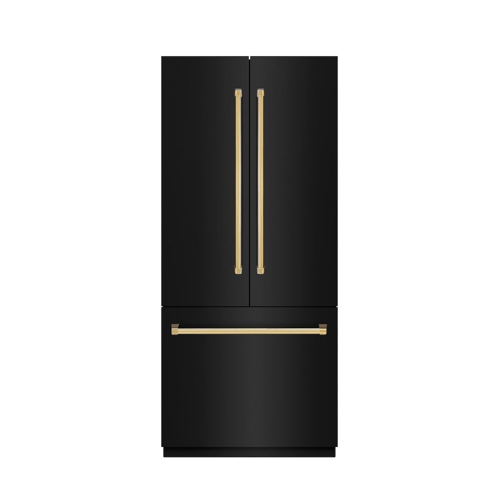 Autograph Edition 36 In. 19.6 Cu. Ft. French Door Built-in Bottom Freezer Refrigerator With Water Dispenser And Ice Maker In Black Stainless Steel With Graphite Gray Interior And Polished Gol GRBIVZBS36G