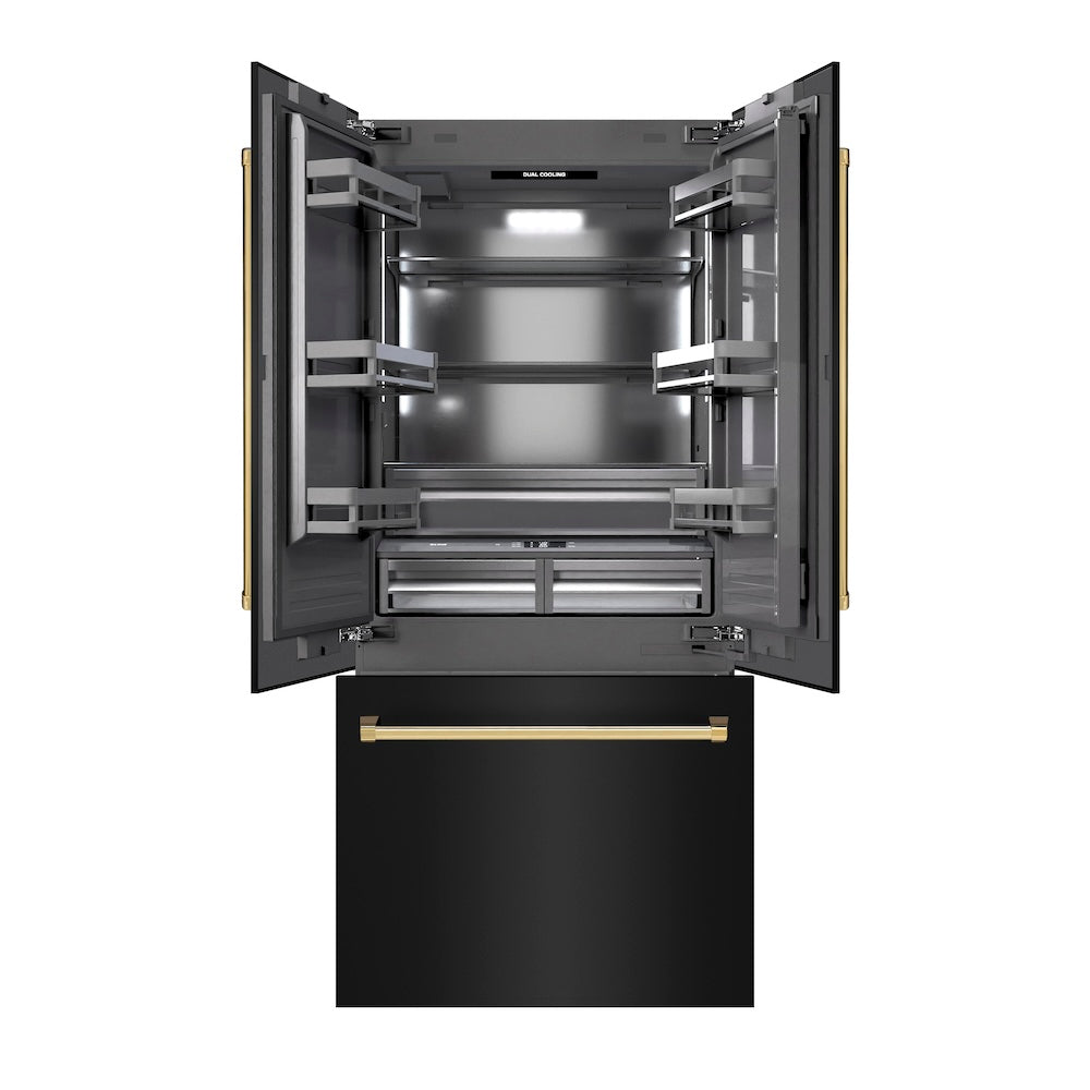 Autograph Edition 36 In. 19.6 Cu. Ft. French Door Built-in Bottom Freezer Refrigerator With Water Dispenser And Ice Maker In Black Stainless Steel With Graphite Gray Interior And Polished Gol GRBIVZBS36G