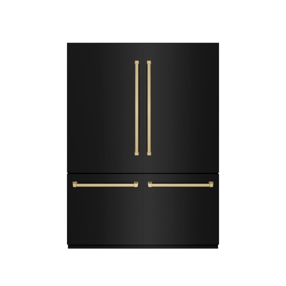 Autograph Edition 60 In. 32.2 Cu. Ft. French Door Built-in Bottom Freezer Refrigerator With Water Dispenser And Ice Maker In Black Stainless Steel With Graphite Gray Interior And Champagne Br GRBIVZBS60CB