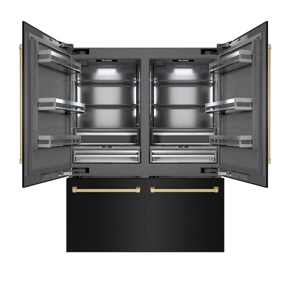 Autograph Edition 60 In. 32.2 Cu. Ft. French Door Built-in Bottom Freezer Refrigerator With Water Dispenser And Ice Maker In Black Stainless Steel With Graphite Gray Interior And Champagne Br GRBIVZBS60CB
