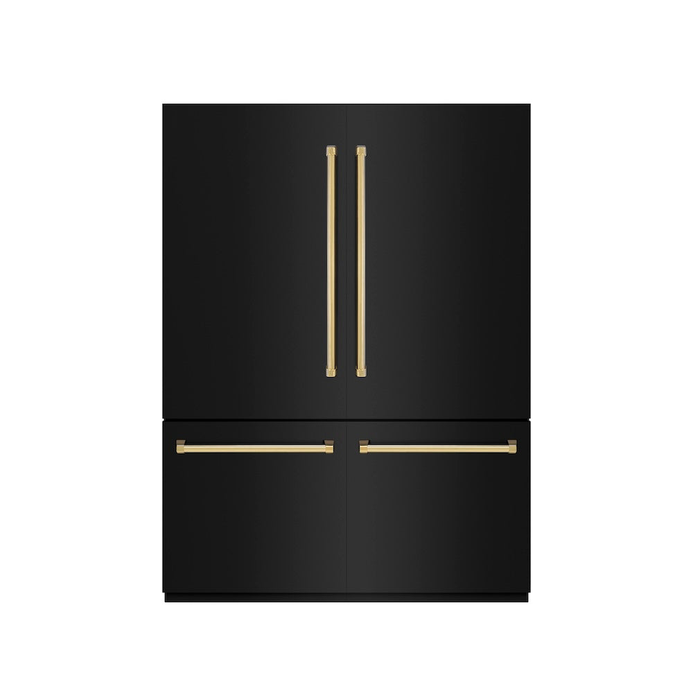Autograph Edition 60 In. 32.2 Cu. Ft. French Door Built-in Bottom Freezer Refrigerator With Water Dispenser And Ice Maker In Black Stainless Steel With Graphite Gray Interior And Polished Gol GRBIVZBS60G