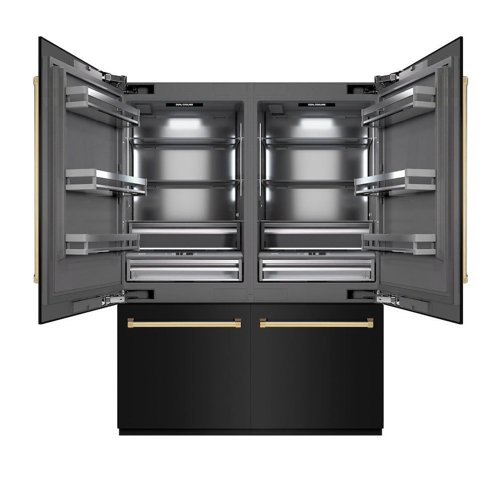 Autograph Edition 60 In. 32.2 Cu. Ft. French Door Built-in Bottom Freezer Refrigerator With Water Dispenser And Ice Maker In Black Stainless Steel With Graphite Gray Interior And Polished Gol GRBIVZBS60G
