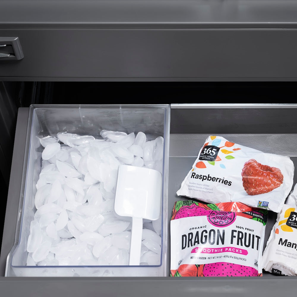 ZLINE Autograph Edition 30 in. 16.1 cu. ft. Built-In Bottom Freezer Refrigerator with Water Dispenser and Ice Maker in DuraSnow® Stainless Steel with Graphite Gray Interior and Matte Black Ac GRBIVZSN30MB