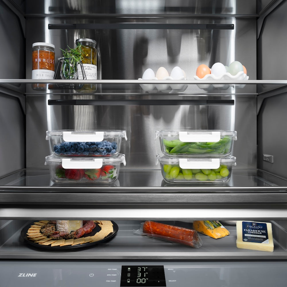 ZLINE Autograph Edition 30 in. 16.1 cu. ft. Built-In Bottom Freezer Refrigerator with Water Dispenser and Ice Maker in DuraSnow® Stainless Steel with Graphite Gray Interior and Matte Black Ac GRBIVZSN30MB