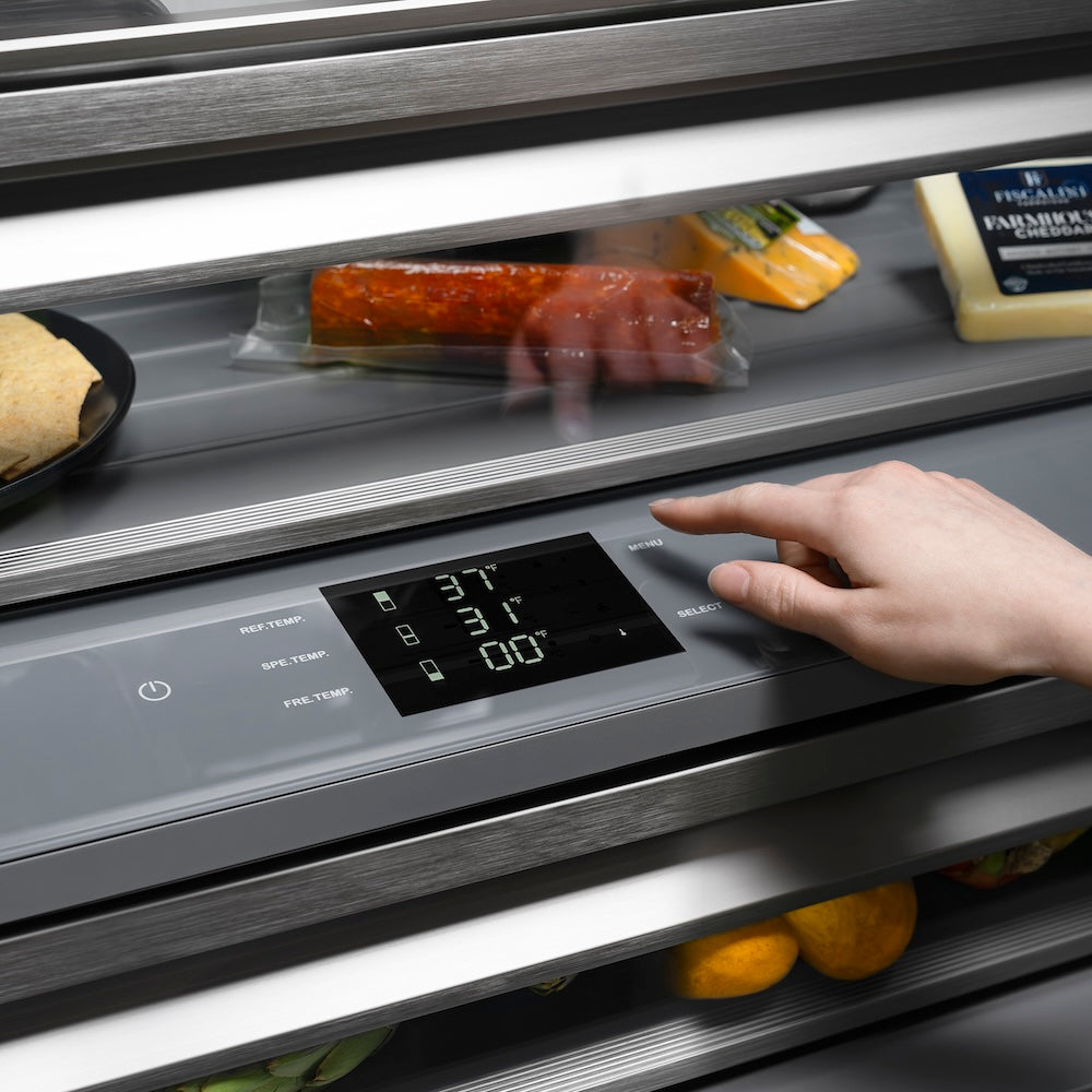 ZLINE Autograph Edition 30 in. 16.1 cu. ft. Built-In Bottom Freezer Refrigerator with Water Dispenser and Ice Maker in DuraSnow® Stainless Steel with Graphite Gray Interior and Matte Black Ac GRBIVZSN30MB