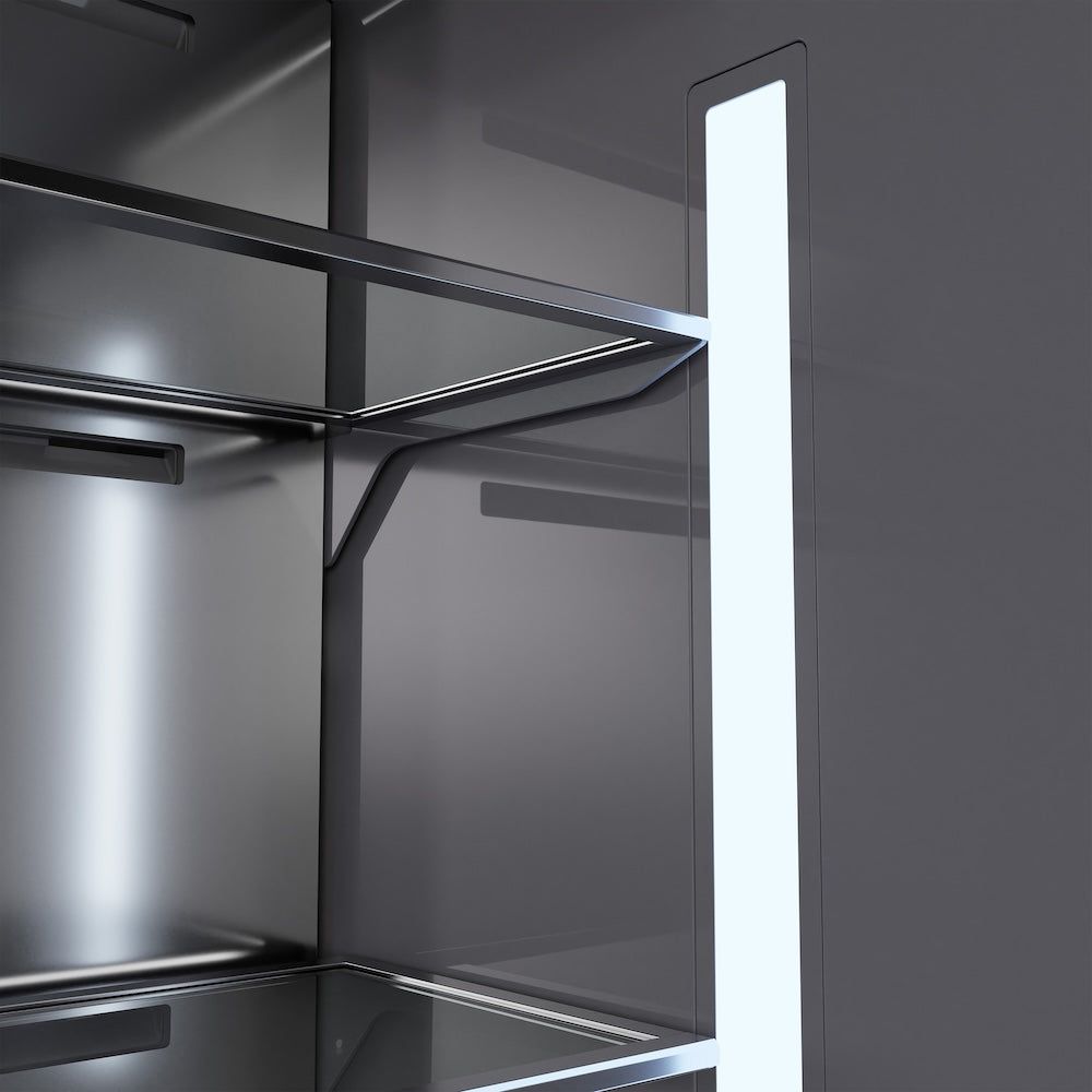 ZLINE Autograph Edition 30 in. 16.1 cu. ft. Built-In Bottom Freezer Refrigerator with Water Dispenser and Ice Maker in DuraSnow® Stainless Steel with Graphite Gray Interior and Matte Black Ac GRBIVZSN30MB