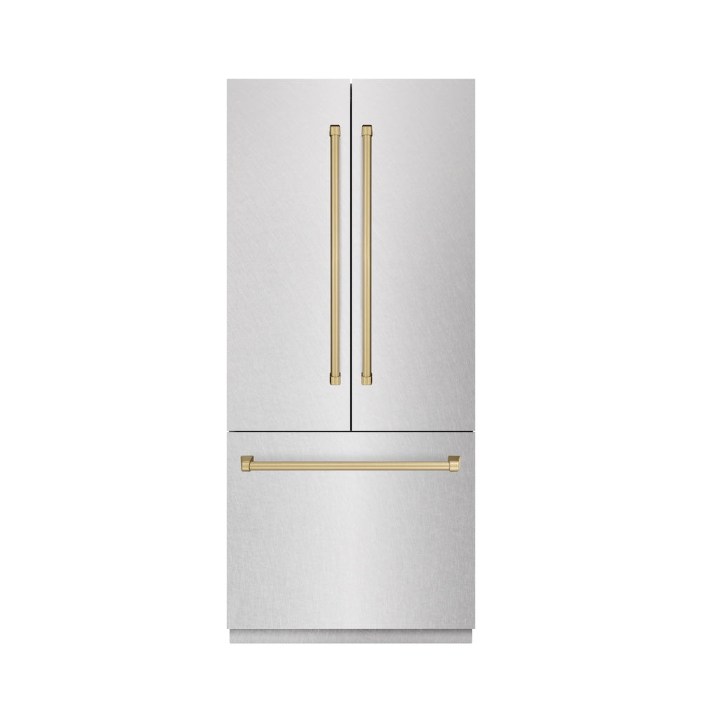 Autograph Edition 36 In. 19.6 Cu. Ft. French Door Built-in Bottom Freezer Refrigerator With Water Dispenser And Ice Maker In Satin Stainless Steel With Graphite Gray Interior And Champagne Br GRBIVZSN36CB