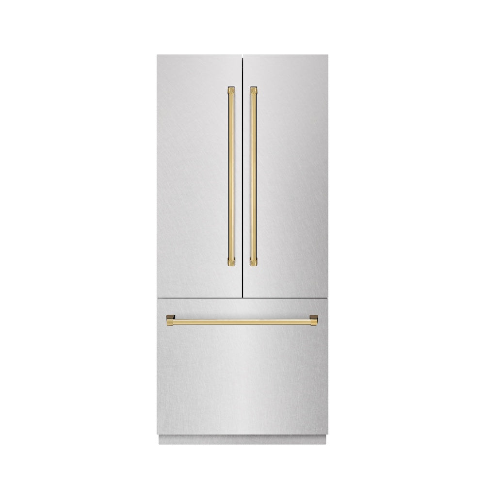 Autograph Edition 36 In. 19.6 Cu. Ft. French Door Built-in Bottom Freezer Refrigerator With Water Dispenser And Ice Maker In Satin Stainless Steel With Graphite Gray Interior And Polished Gol GRBIVZSN36G