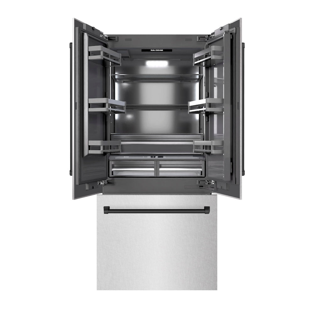 Autograph Edition 36 In. 19.6 Cu. Ft. French Door Built-in Bottom Freezer Refrigerator With Water Dispenser And Ice Maker In Satin Stainless Steel With Graphite Gray Interior And Matte Black 
