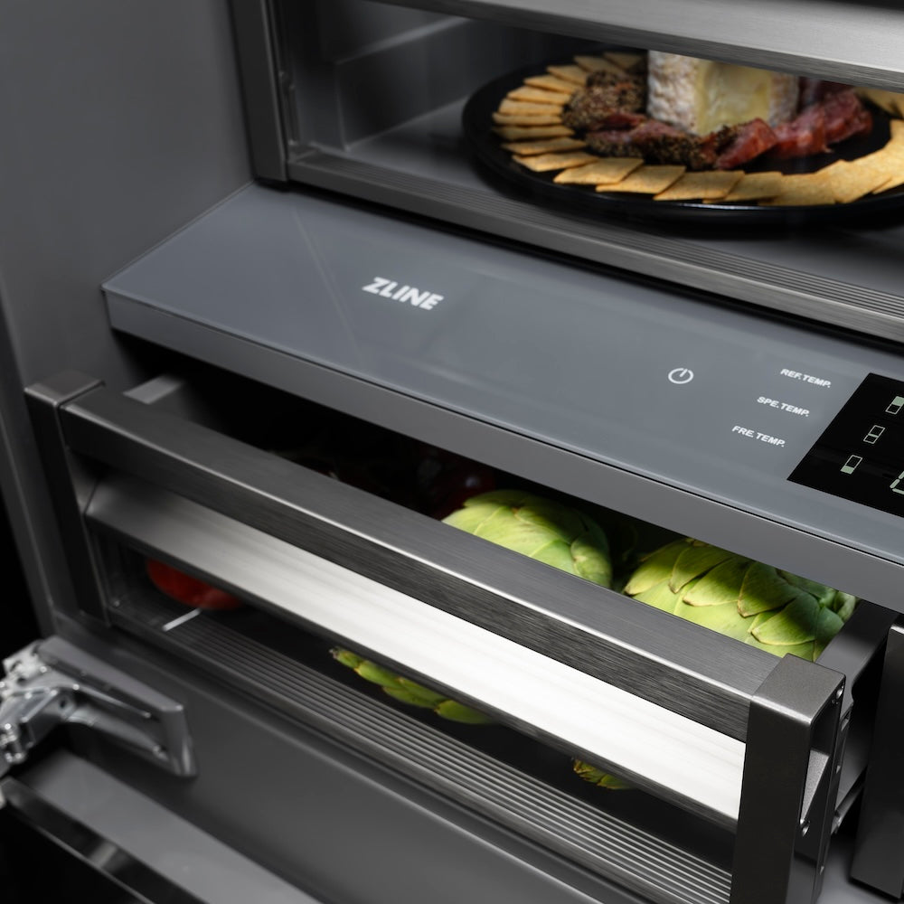 Autograph Edition 36 In. 19.6 Cu. Ft. French Door Built-in Bottom Freezer Refrigerator With Water Dispenser And Ice Maker In Satin Stainless Steel With Graphite Gray Interior And Matte Black  GRBIVZSN36MB