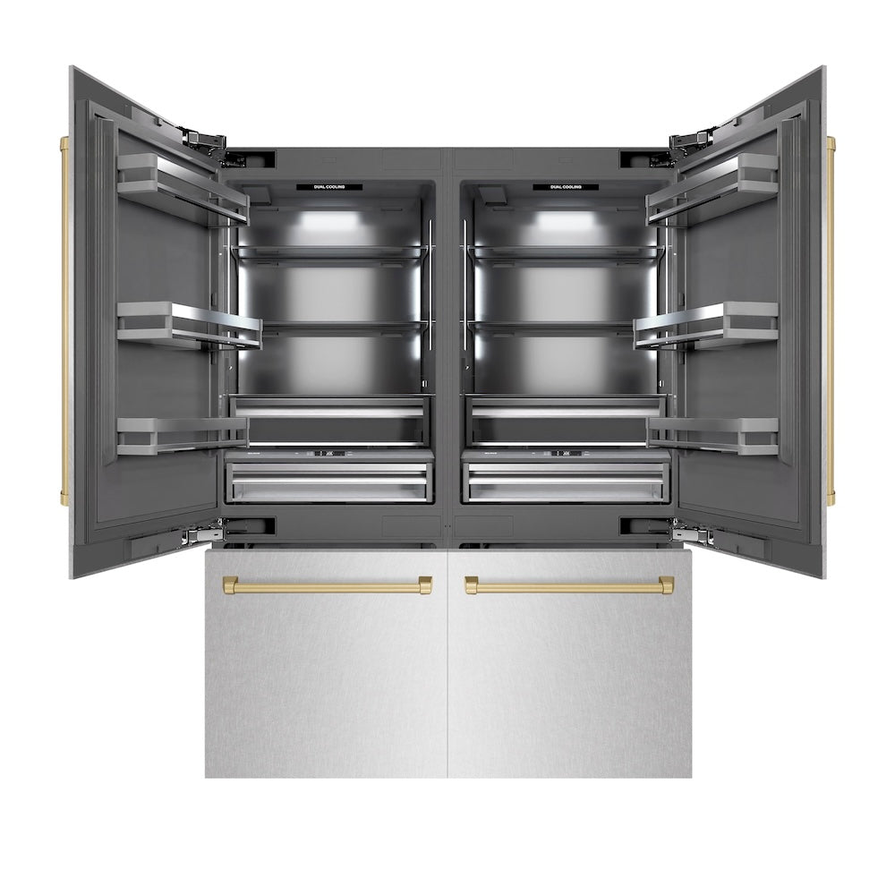 Autograph Edition 60 In. 32.2 Cu. Ft. French Door Built-in Bottom Freezer Refrigerator With Water Dispenser And Ice Maker In Satin Stainless Steel With Graphite Gray Interior And Champagne Br