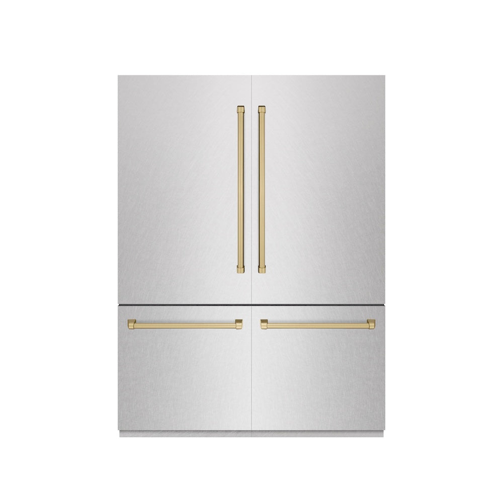 Autograph Edition 60 In. 32.2 Cu. Ft. French Door Built-in Bottom Freezer Refrigerator With Water Dispenser And Ice Maker In Satin Stainless Steel With Graphite Gray Interior And Champagne Br GRBIVZSN60CB