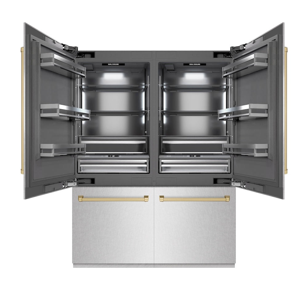 Autograph Edition 60 In. 32.2 Cu. Ft. French Door Built-in Bottom Freezer Refrigerator With Water Dispenser And Ice Maker In Satin Stainless Steel With Graphite Gray Interior And Champagne Br GRBIVZSN60CB