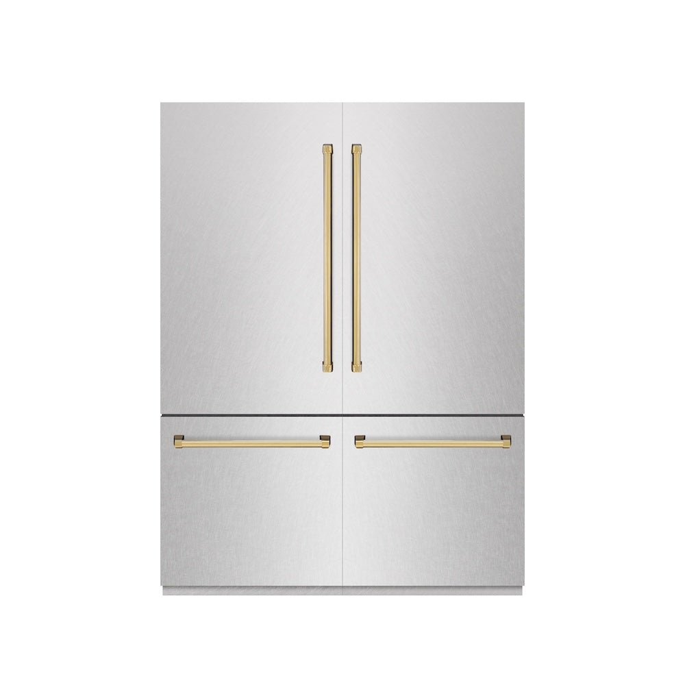 Autograph Edition 60 In. 32.2 Cu. Ft. French Door Built-in Bottom Freezer Refrigerator With Water Dispenser And Ice Maker In Satin Stainless Steel With Graphite Gray Interior And Polished Gol GRBIVZSN60G