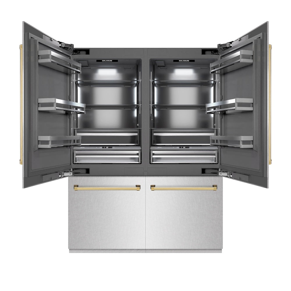 Autograph Edition 60 In. 32.2 Cu. Ft. French Door Built-in Bottom Freezer Refrigerator With Water Dispenser And Ice Maker In Satin Stainless Steel With Graphite Gray Interior And Polished Gol GRBIVZSN60G