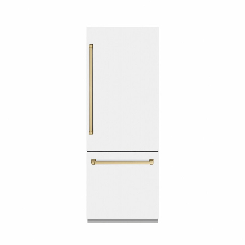 Autograph Edition 30 In. 16.1 Cu. Ft. Built-in Bottom Freezer Refrigerator With Water Dispenser And Ice Maker In White Matte With Graphite Gray Interior And Champagne Bronze Accents GRBIVZWM30CB