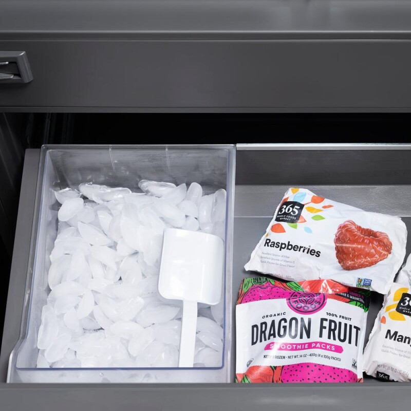 Autograph Edition 30 In. 16.1 Cu. Ft. Built-in Bottom Freezer Refrigerator With Water Dispenser And Ice Maker In White Matte With Graphite Gray Interior And Champagne Bronze Accents GRBIVZWM30CB