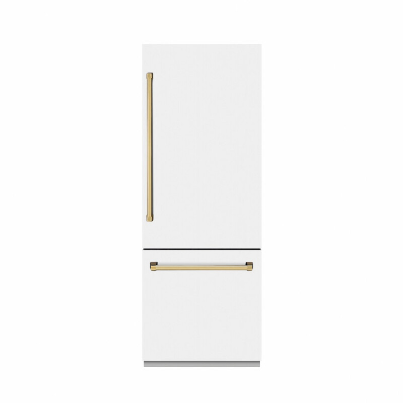 Autograph Edition 30 In. 16.1 Cu. Ft. Built-in Bottom Freezer Refrigerator With Water Dispenser And Ice Maker In White Matte With Graphite Gray Interior And Polished Gold Accents GRBIVZWM30G