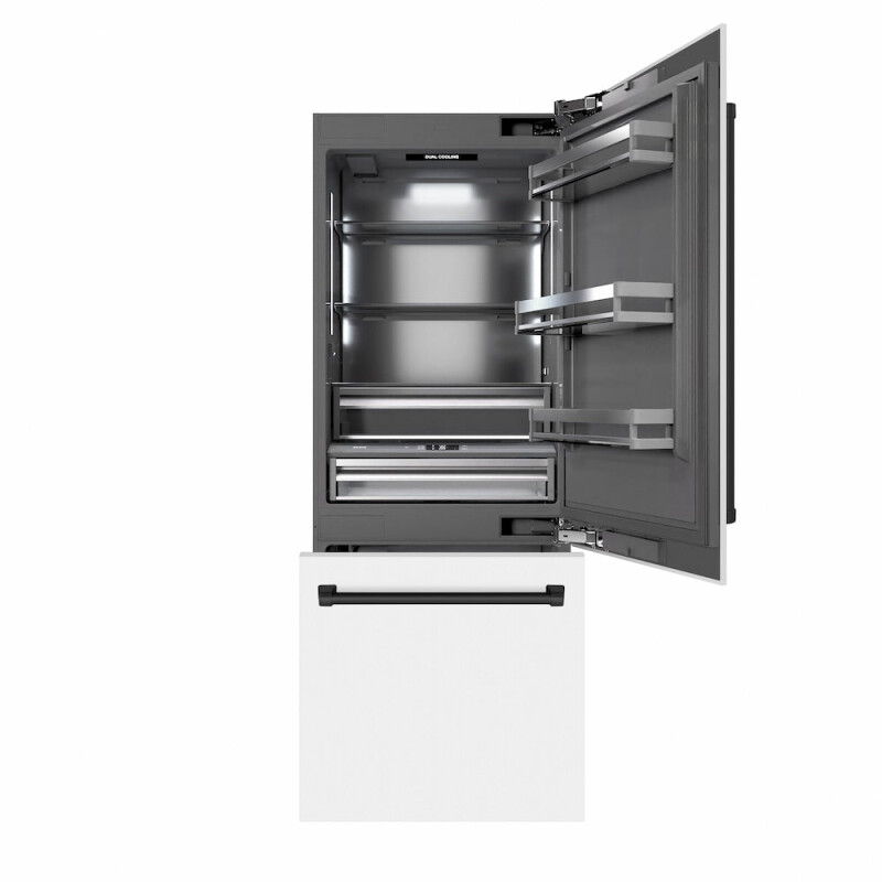 Autograph Edition 30 In. 16.1 Cu. Ft. Built-in Bottom Freezer Refrigerator With Water Dispenser And Ice Maker In White Matte With Graphite Gray Interior And Matte Black Accents GRBIVZWM30MB