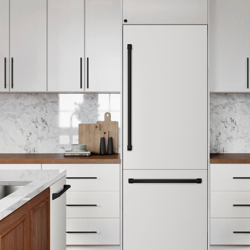 Autograph Edition 30 In. 16.1 Cu. Ft. Built-in Bottom Freezer Refrigerator With Water Dispenser And Ice Maker In White Matte With Graphite Gray Interior And Matte Black Accents GRBIVZWM30MB