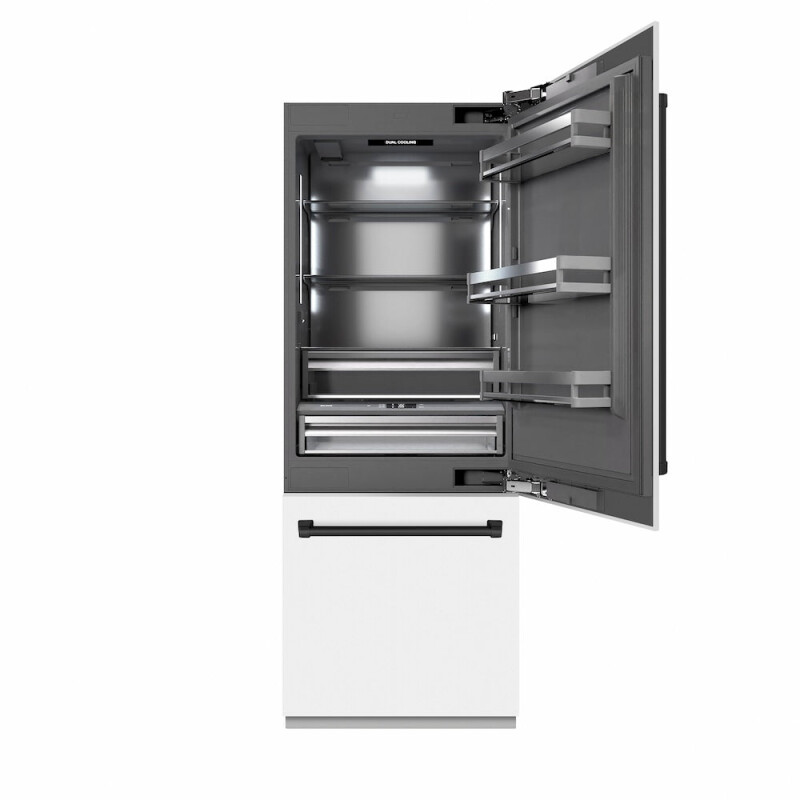 Autograph Edition 30 In. 16.1 Cu. Ft. Built-in Bottom Freezer Refrigerator With Water Dispenser And Ice Maker In White Matte With Graphite Gray Interior And Matte Black Accents GRBIVZWM30MB