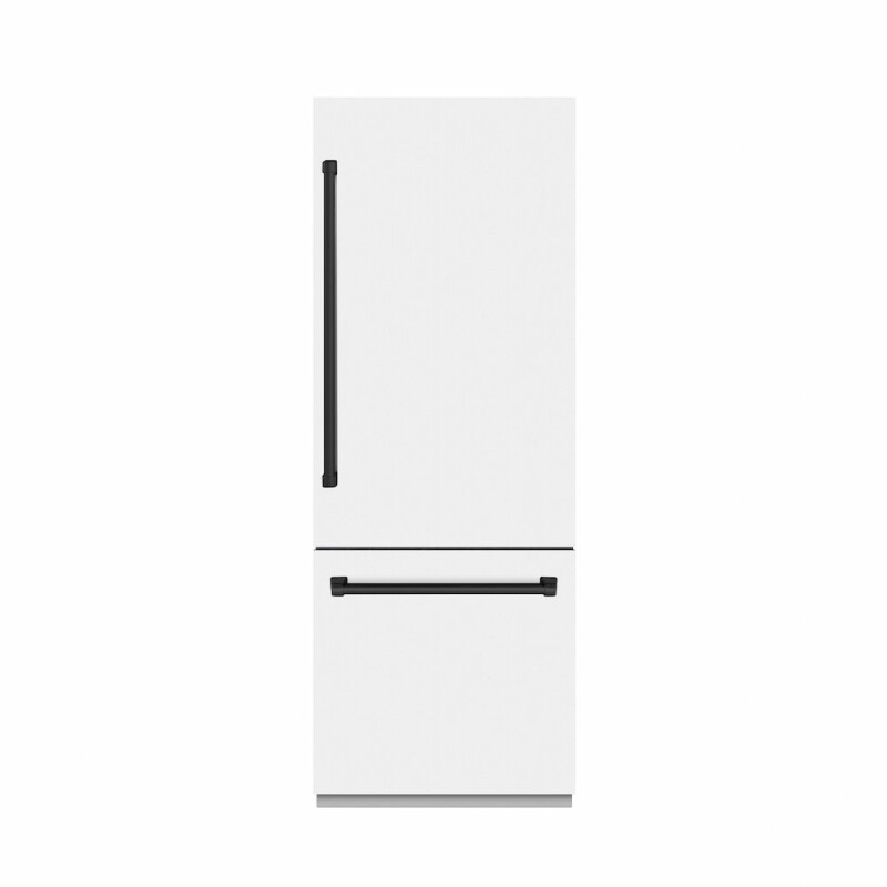 Autograph Edition 30 In. 16.1 Cu. Ft. Built-in Bottom Freezer Refrigerator With Water Dispenser And Ice Maker In White Matte With Graphite Gray Interior And Matte Black Accents GRBIVZWM30MB