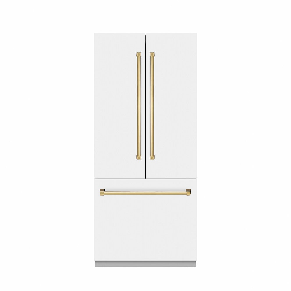 Autograph Edition 36 In. 19.6 Cu. Ft. French Door Built-in Bottom Freezer Refrigerator With Water Dispenser And Ice Maker In White Matte With Graphite Gray Interior And Polished Gold Accents GRBIVZWM36G