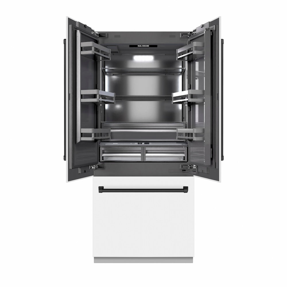 Autograph Edition 36 In. 19.6 Cu. Ft. French Door Built-in Bottom Freezer Refrigerator With Water Dispenser And Ice Maker In White Matte With Graphite Gray Interior And Matte Black Accents GR