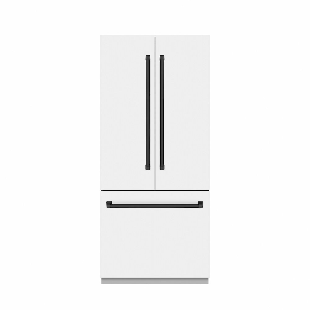 Autograph Edition 36 In. 19.6 Cu. Ft. French Door Built-in Bottom Freezer Refrigerator With Water Dispenser And Ice Maker In White Matte With Graphite Gray Interior And Matte Black Accents GRBIVZWM36MB