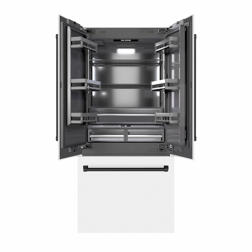 Autograph Edition 36 In. 19.6 Cu. Ft. French Door Built-in Bottom Freezer Refrigerator With Water Dispenser And Ice Maker In White Matte With Graphite Gray Interior And Matte Black Accents GRBIVZWM36MB