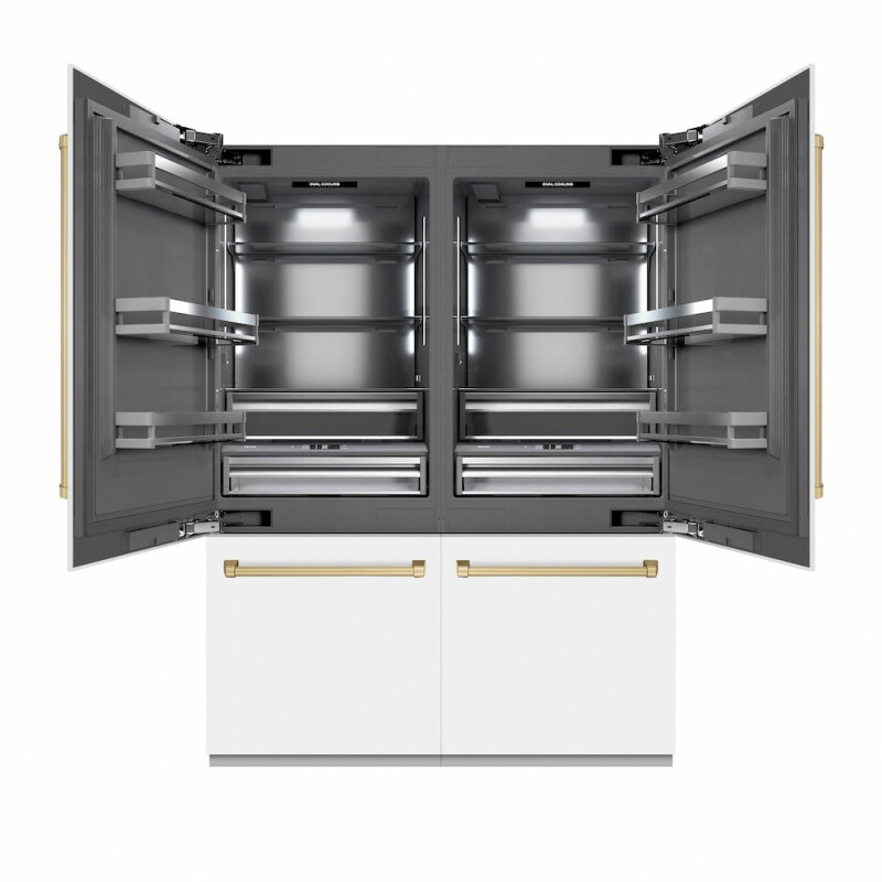 Autograph Edition 60 In. 32.2 Cu. Ft. French Door Built-in Bottom Freezer Refrigerator With Water Dispenser And Ice Maker In White Matte With Graphite Gray Interior And Champagne Bronze Accen