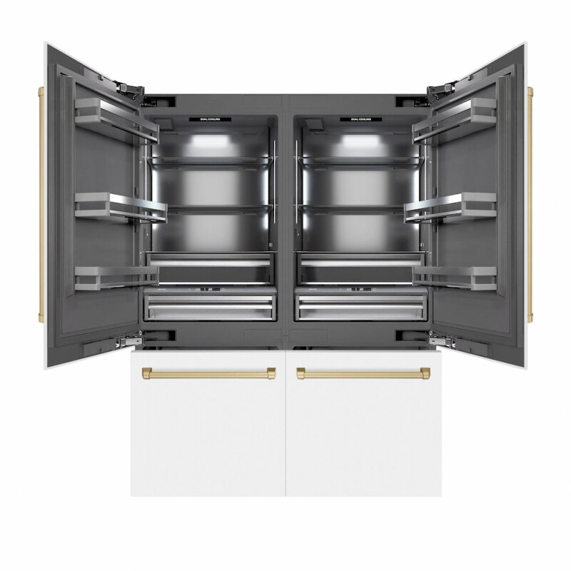 Autograph Edition 60 In. 32.2 Cu. Ft. French Door Built-in Bottom Freezer Refrigerator With Water Dispenser And Ice Maker In White Matte With Graphite Gray Interior And Champagne Bronze Accen GRBIVZWM60CB
