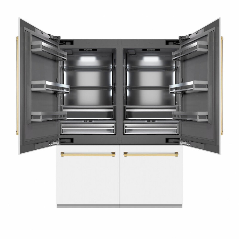Autograph Edition 60 In. 32.2 Cu. Ft. French Door Built-in Bottom Freezer Refrigerator With Water Dispenser And Ice Maker In White Matte With Graphite Gray Interior And Polished Gold Accents 