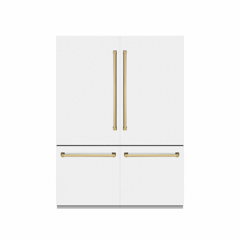 Autograph Edition 60 In. 32.2 Cu. Ft. French Door Built-in Bottom Freezer Refrigerator With Water Dispenser And Ice Maker In White Matte With Graphite Gray Interior And Polished Gold Accents GRBIVZWM60G