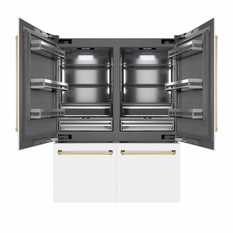 Autograph Edition 60 In. 32.2 Cu. Ft. French Door Built-in Bottom Freezer Refrigerator With Water Dispenser And Ice Maker In White Matte With Graphite Gray Interior And Polished Gold Accents GRBIVZWM60G