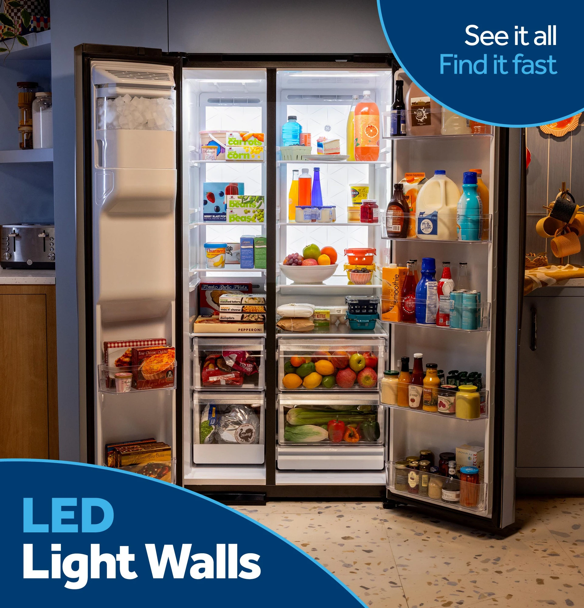 GE® 27.7 Cu. Ft. Side-By-Side Refrigerator with LED Light Walls and Extra Tall Dispenser view 14